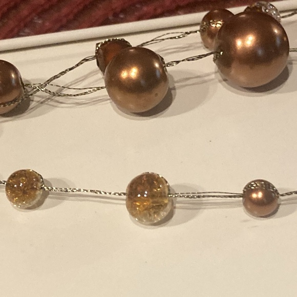 Triple Silver Strand Multi-Coloured Bronze Crystal Bead Bracelet & Earrings - Picture 4 of 8